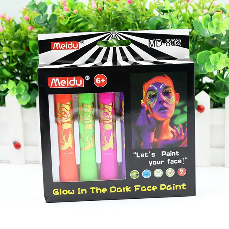Светится в темноте Face черная светильник лая краска Uv Neon & Body Paint Набор помад