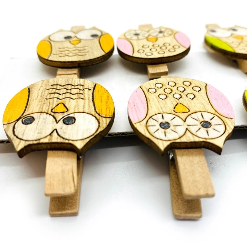 

12pcs Easter Cartoon Owl Eggs Heart Wooden Clip DIY Photos Frame Postcards Clamp