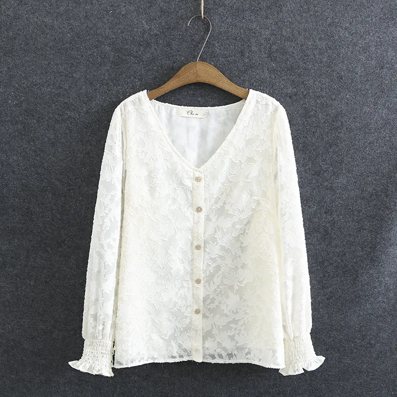 

New 2021 Ladies Spring Autumn Plus Size Tops For Women Large Blouse Long Sleeve Loose Casual Button Lace Shirt 3XL 4XL 5XL 6XL