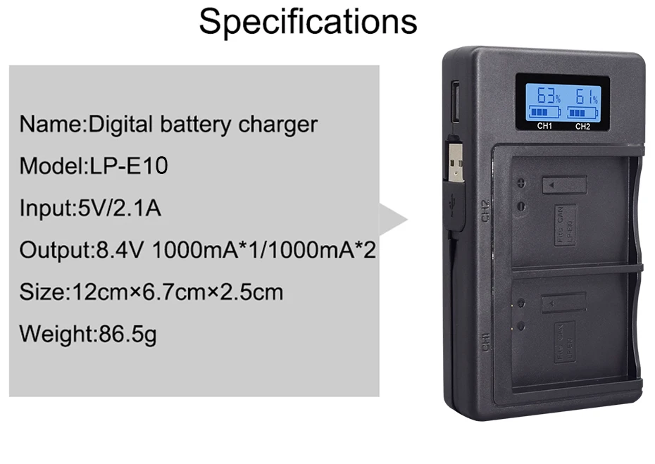 Зарядное устройство USB для Canon EOS 1100D 1200D 1300D Kiss X50 X70 X80 Rebel T3 T5 T6 L10 | Электроника