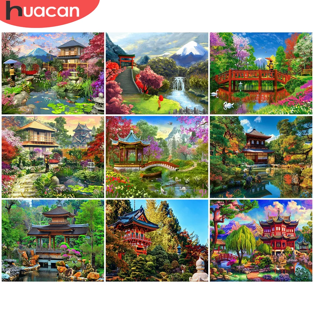 

HUACAN 5D DIY Picture By Numbers Tower Scenery Wall Art HandPainted Unique Gift Paint By Number Tree Children's Room Decor
