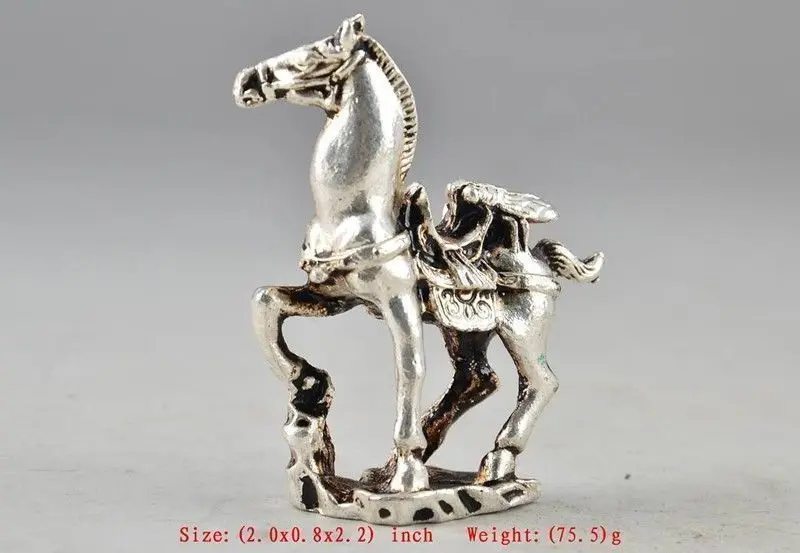 

Amulet Tibet Silver Chinese Old Collectable Handwork Carving Horse Statue Decor