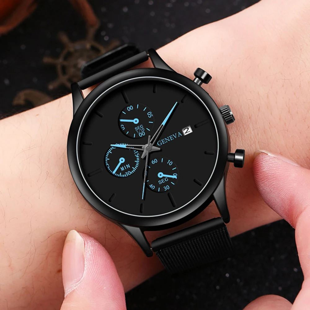 

Top Men Watches Luxury Famous Brand Stainless Steel Mesh Calendar Wristwatch Male Business Luminous Quartz Clock Relogio Mascul