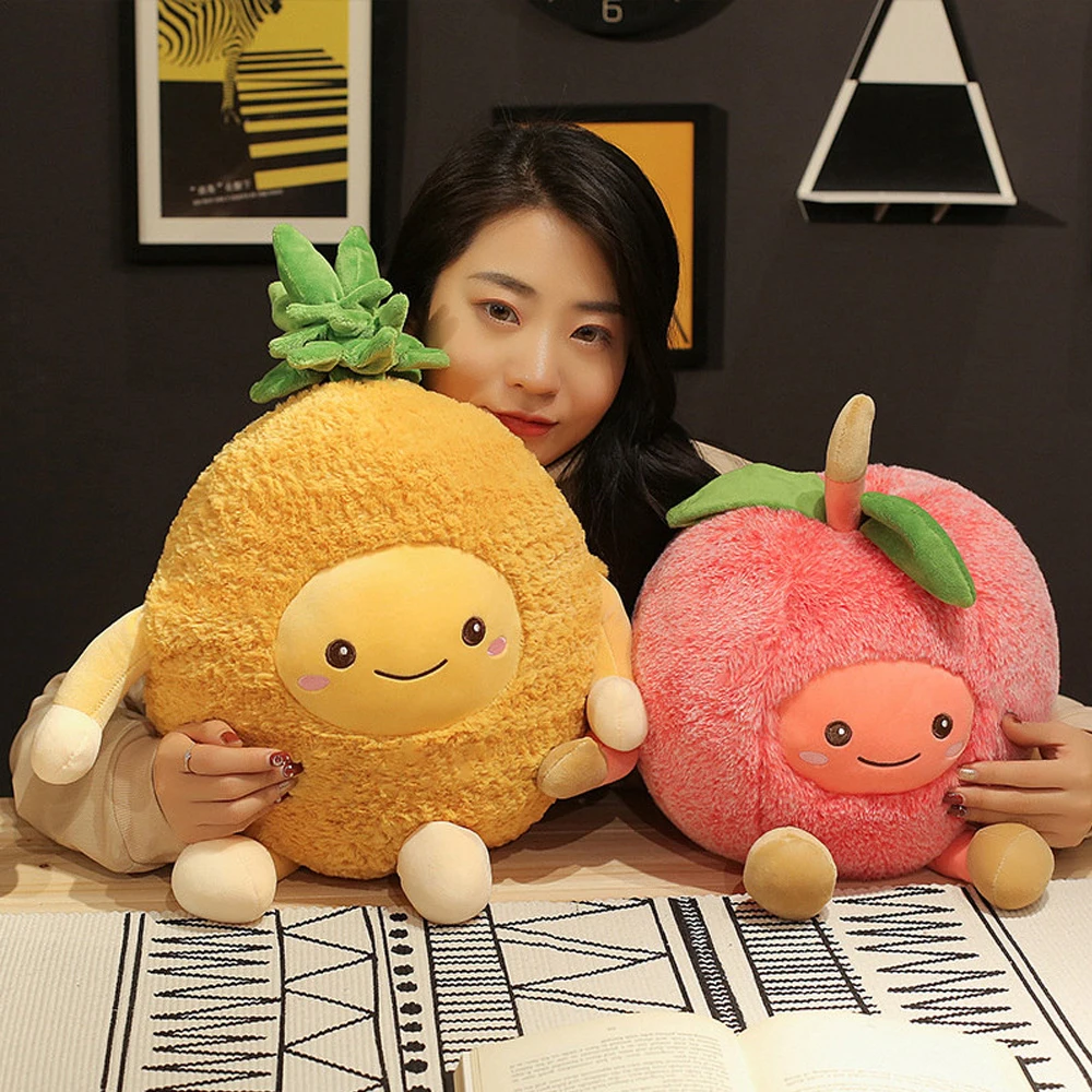 Stuffed Fruit Style Dolls Cherry Pineapple Watermelon Plush Toys with 3D Smiling Faces Birthday Gifts for Kids Room Decoration | Игрушки и