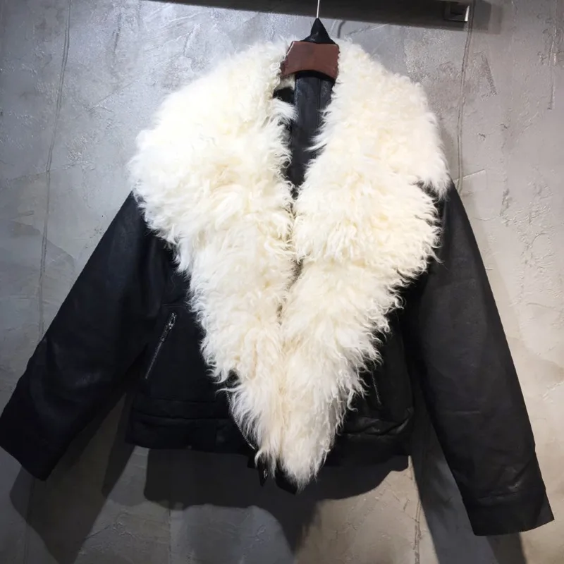 Женское шерстяное пальто F628 Свободное из искусственной кожи с длинным рукавом и