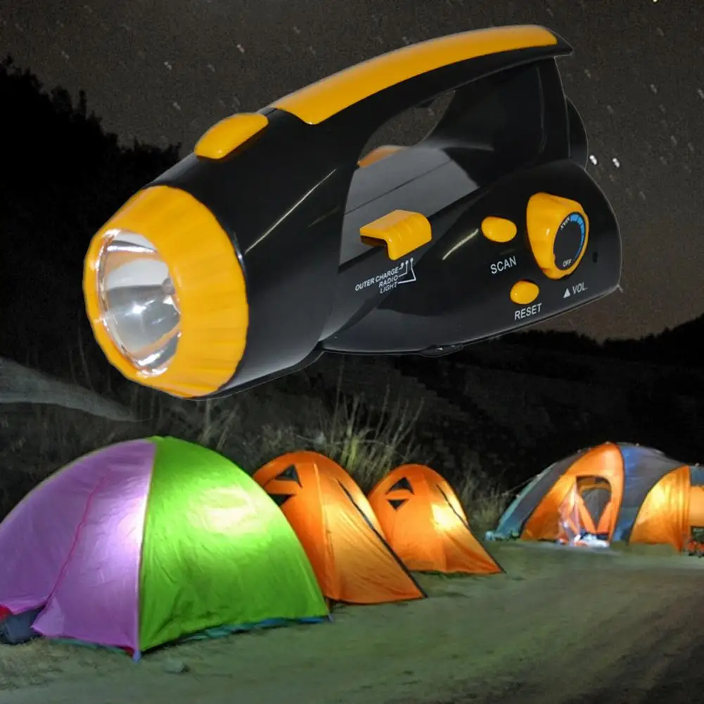 hand crank flashlight usb recharging cordless energy saving led torch flashlight phone charger with radio for hiking free global shipping