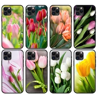 Black tpu case for iphone plus cover for iphone pro MAX case Tulips Flower Spring