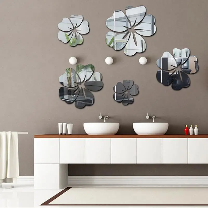 

Modern Mirror Sticker Elegant Flowers Home Room Office Wall Decoration