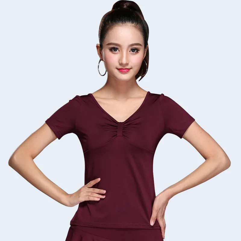 

Fashion 2020 Sexy Women Dance Shirt V-neck Tops Ballroom Modern Salsa Tango Samba Latin Shirts Female Adult Dancewear Tops Black