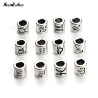 beadtales 60pcslot antique silver color 12 constellation zodiac metal spacer beads charms 4mm big hole beads for jewelry making