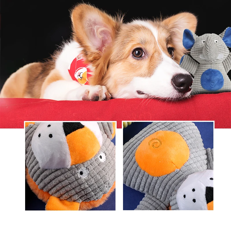 Pet Doy Toys Interactive Chew Squeak Dog Toys Blue Elephant Pink Rabbit Green Panda Orange Bear images - 6