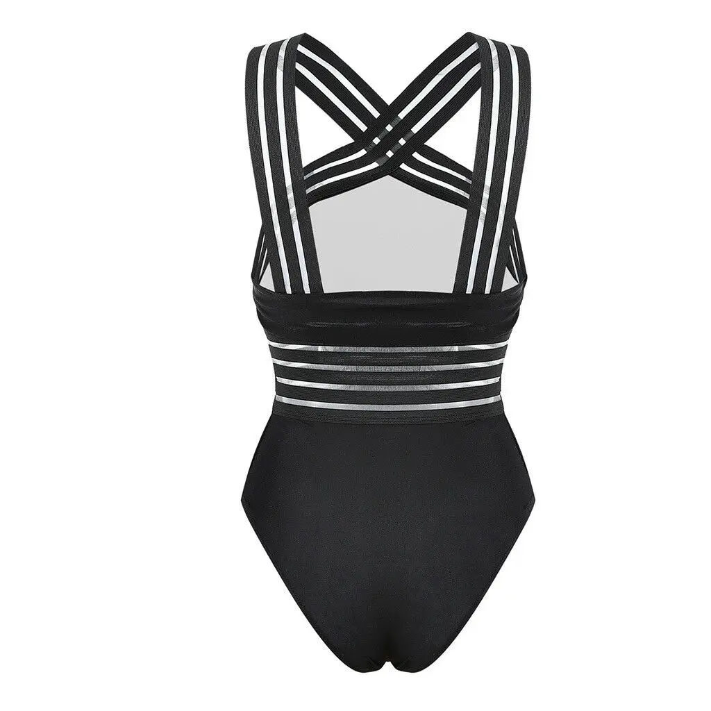 

Sexy Black Striped One Piece Bikini Women's Bandage Push Up Monokini Swimwear Swimsuit Beach Triangle Bathing Suit