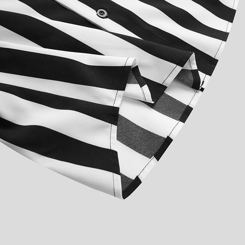 

2021 Men Striped Shirt Brand Stand Collar Streetwear Short Sleeve Button Casual Leisure Fashion Tops