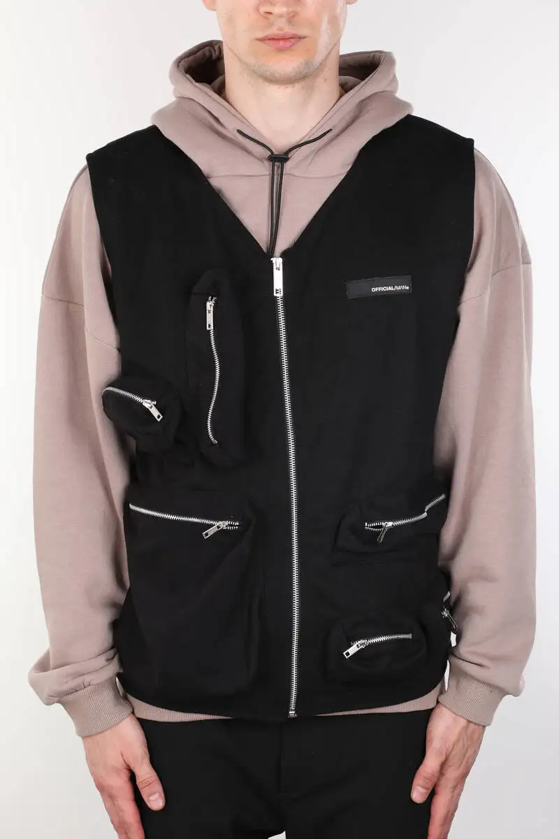 

Black Zippered Pocket Mens Vest