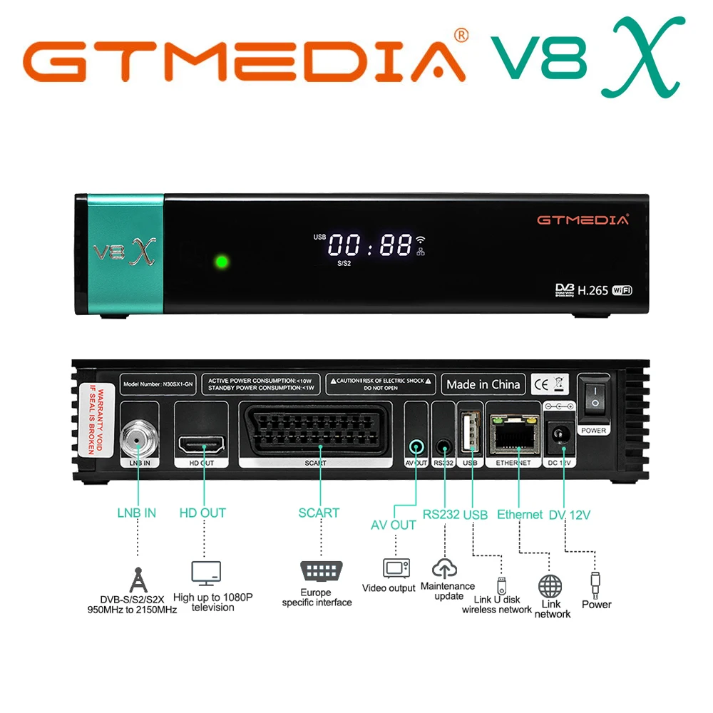 Приемник Gtmedia V8X FTA спутниковый ресивер DVB S2/S2X full hd h.265 обновление gtmedia V8 nova