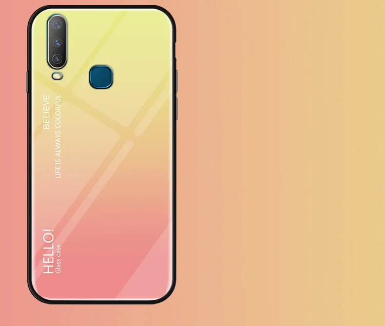 Чехол Vivo Y12, градиентный чехол из закаленного стекла для Vivo Y17 Y15 U10 U3x, градиентный цвет, глянцевая стеклянная защитная крышка, 6,35 дюйма