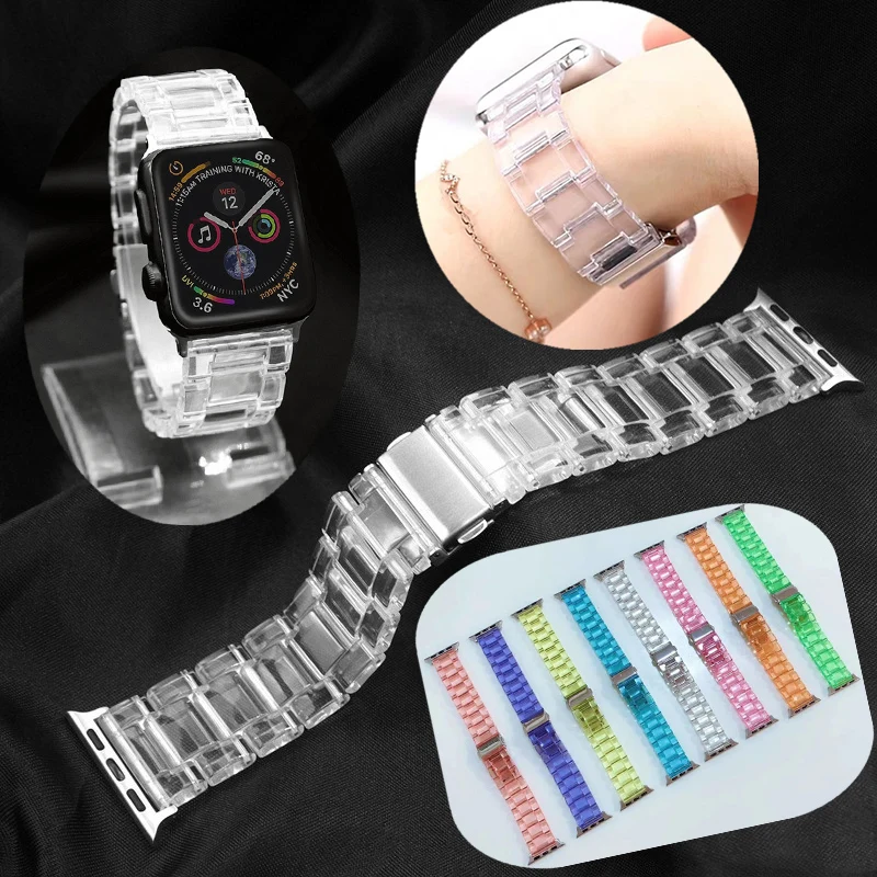 Ремешок пластиковый для смарт часов Apple Watch Series 5 4 3 2 1 цветной прозрачный браслет