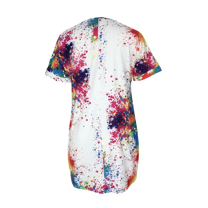 

2020 summer women's round neck short sleeve colorful splash printing casual dress