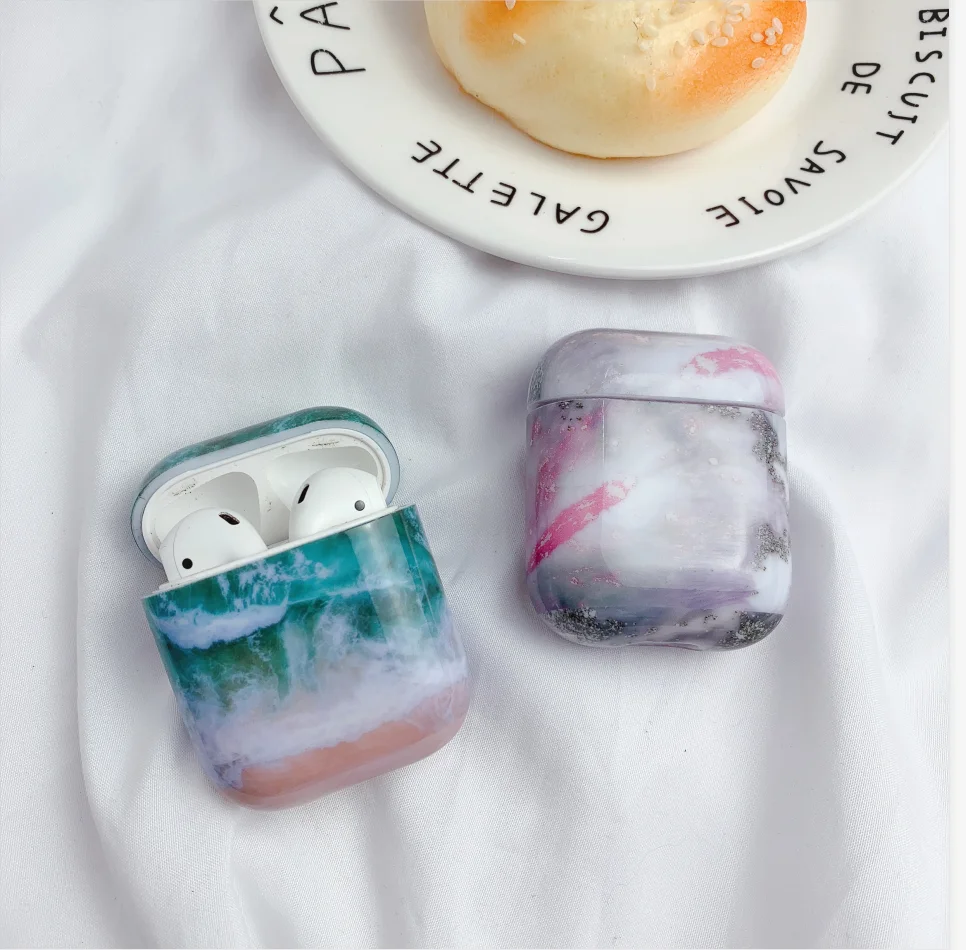 Новая роскошная мраморная твердая ПК Беспроводная сумка для зарядки наушников