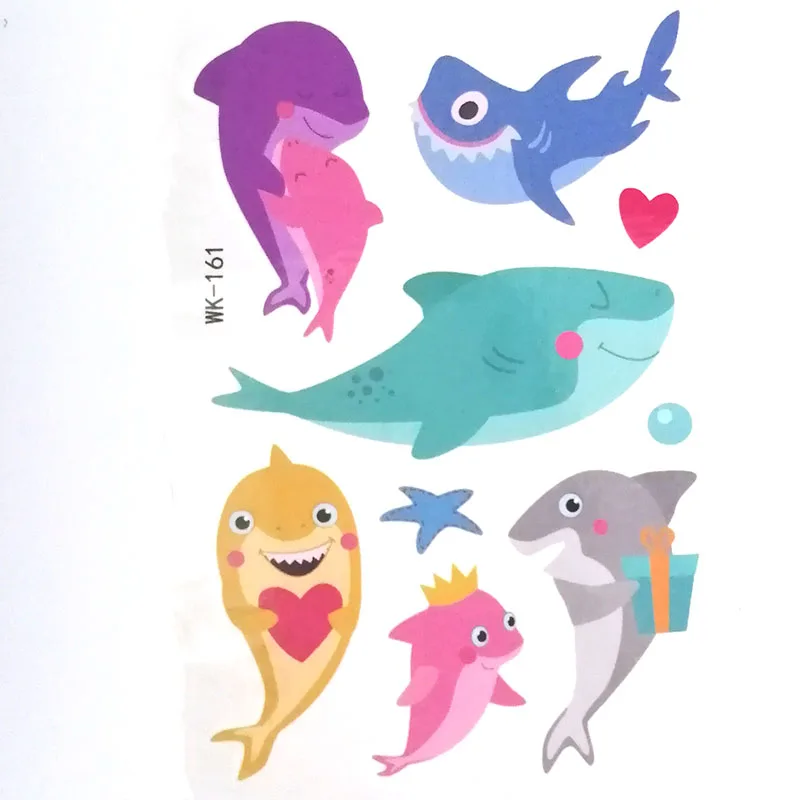 Временная татуировка мультфильм Акула дети наклейки водонепроницаемые