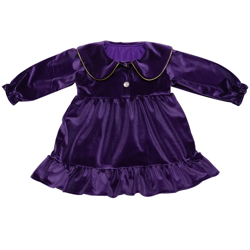 

Girls' Solid Color Velvet Dress 2020 Autumn New Princess Dress Children's Clothing