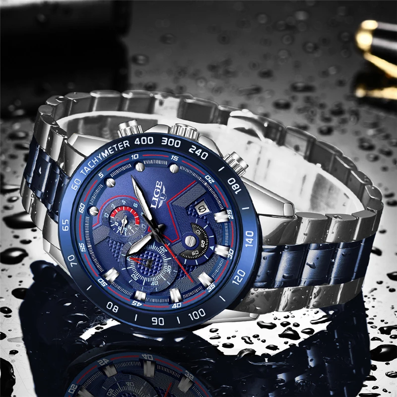 relogio masculino lige hot fashion mens watches top brand luxury wrist watch quartz clock blue watch men waterproof chronograph free global shipping