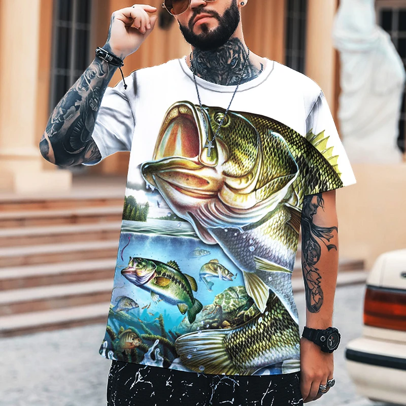 

Summer New Outdoor Wild Fishing Printing T-shirt Men's Short-sleeved Outdoor Sports Fashion Fishing Shirt Oversized Loose