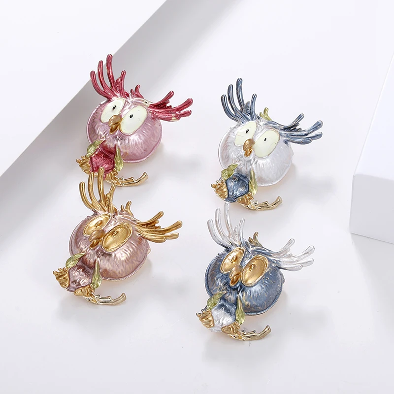 

Lovely Owl 4-color Enamel Bird Brooches Women Alloy Brown Grey Pink Bird Animal Party Casual Brooch Pins Gifts