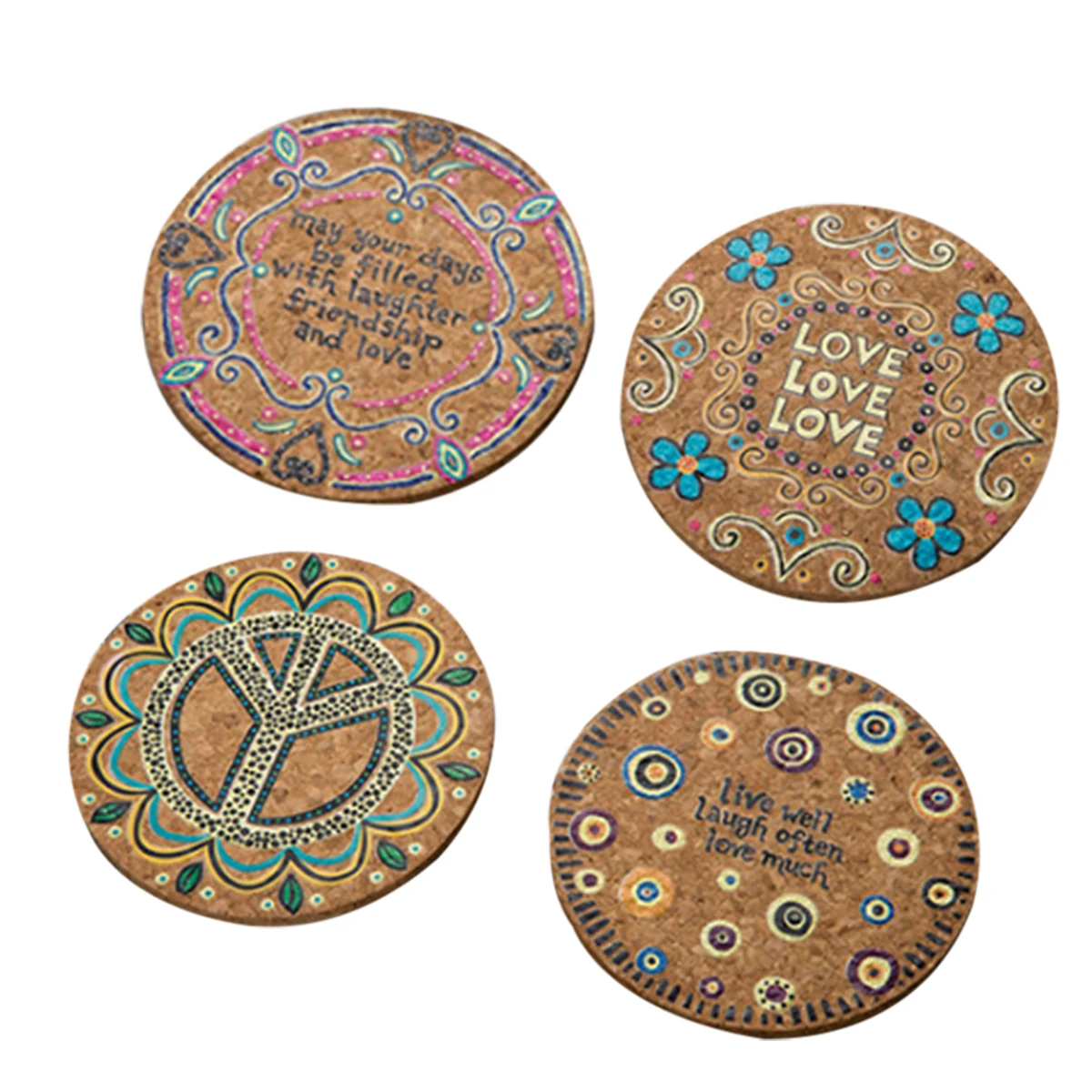 4Pcs Natural Cork Round Cup Mat Drink Coasters Heat Insulation Patterned Pot Holder Mats for Coffee Table Tabletop (Mixed) | Дом и сад