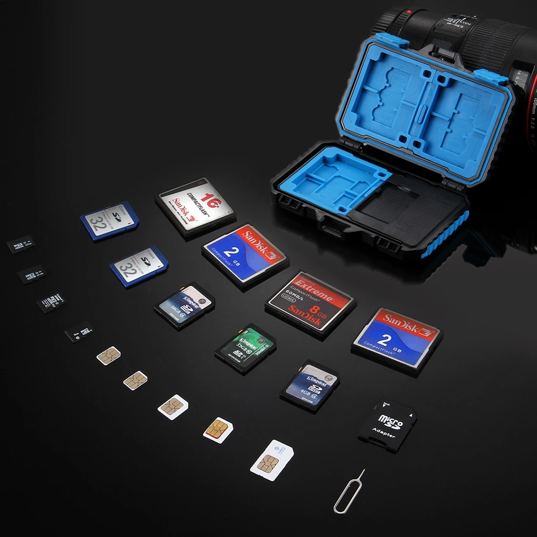 Считыватель карт PULUZ+ 22 в 1 чехол для карт памяти для 1 стандартной SIM+ 2Micro-SIM+ 2Nano-SIM+ 3CF+ 7SD+ 6TF+ 1 PIN для карт