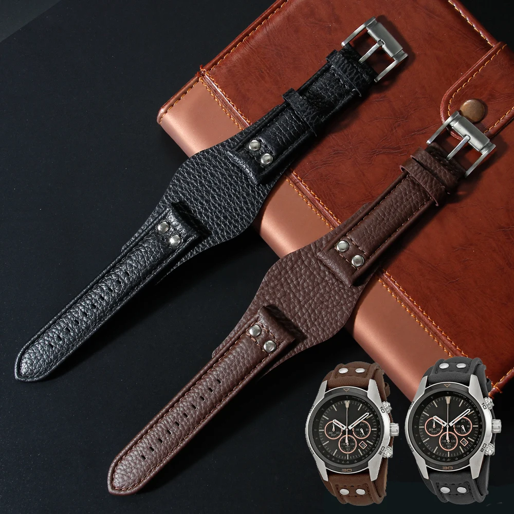 

22mm genuine Leather Watch Strap For Fossil CH2564 CH2565 CH2891CH3051 wristband black brown tray watchband with rivet style