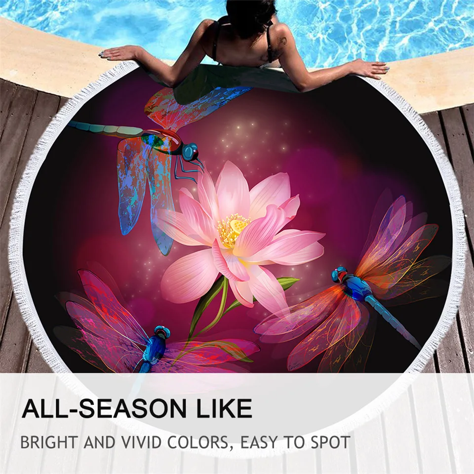 Постельное белье со стрекозой круглое пляжное полотенце с объемным цветком