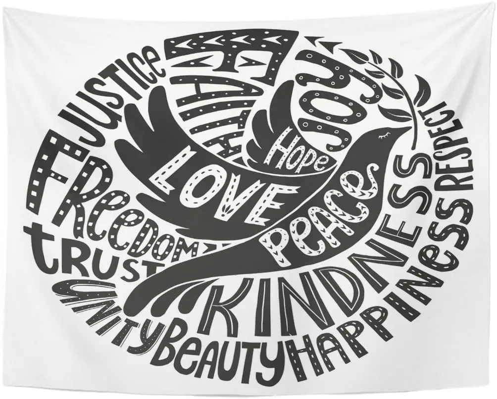 Lettering Dove of Peace with Values Words Love Faith Joy Hop