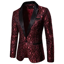 Gold Jacquard Bronzing Floral Blazer Suit Mens Single Button Blazer Jacket Wedding Dress Party Stage Singer Costume (3)