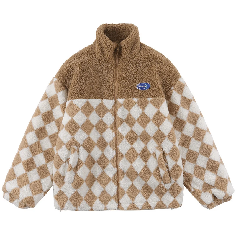 

Mens Plaid Patchwork Thick Warm Parkas Winter Male Oversize Couple Jacket Unisex Cotton Woolen Parkas Padded Jackets