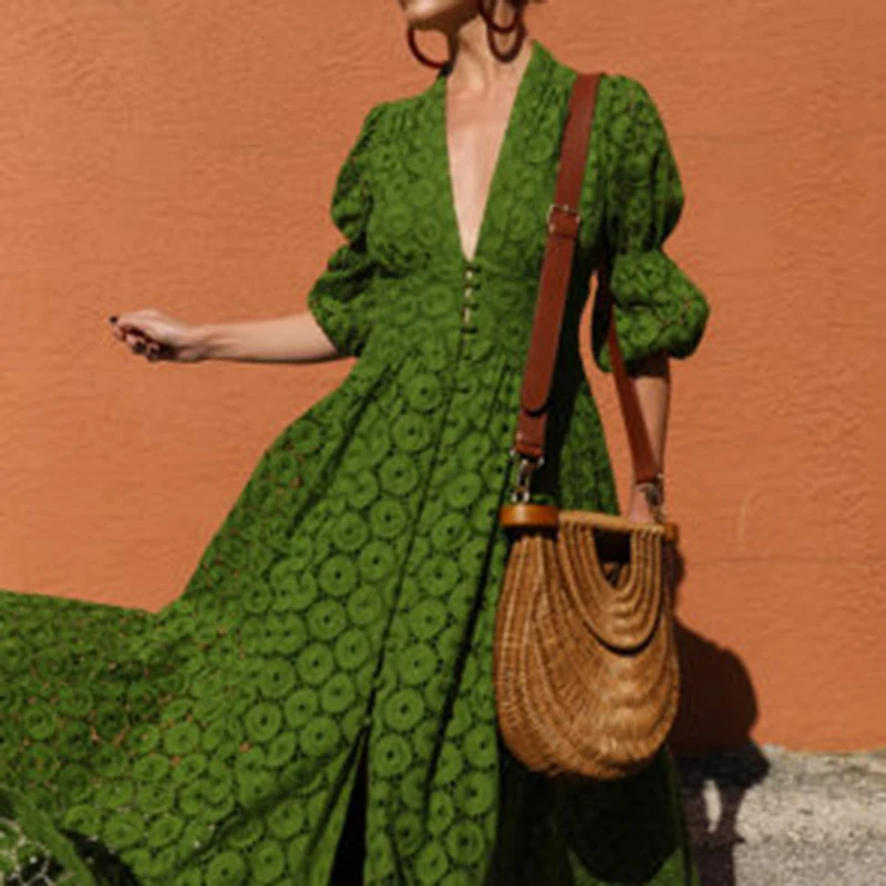 Женское платье с рюшами VGH винтажное V-образным вырезом рукавами-фонариками и