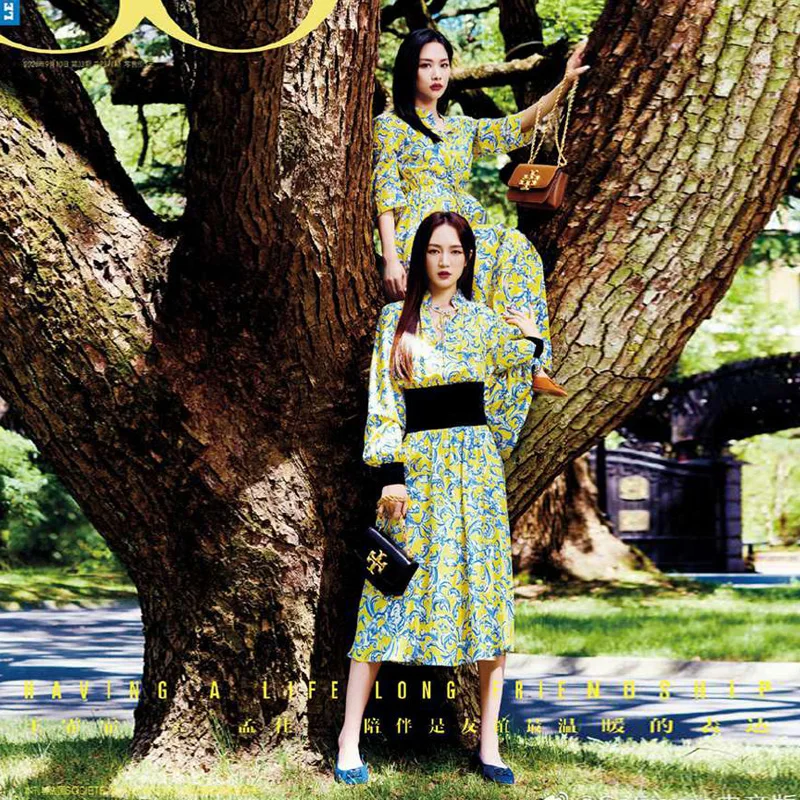 

2021 Spring Autumn New Women'S Print Vintage Fashion Stitching Elegant Long Sleeve Casual Holiday Midi Dress