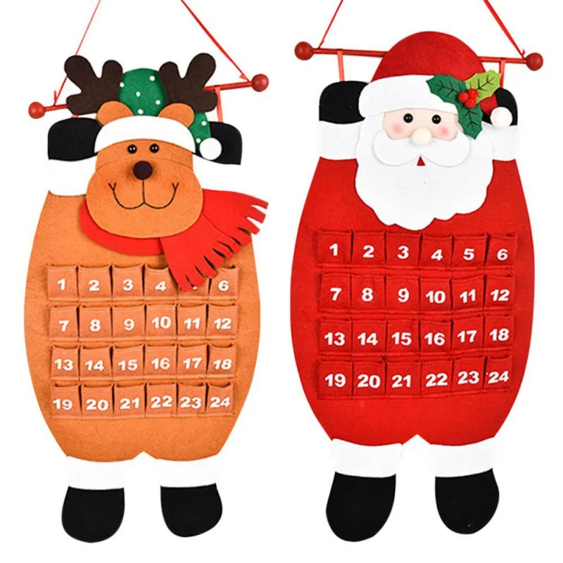 

Felt Fabric Christmas Advent Calendar Santa Snowman Elk 24 days Countdown Christmas Tree Pendant Calendar Hanging Decoration