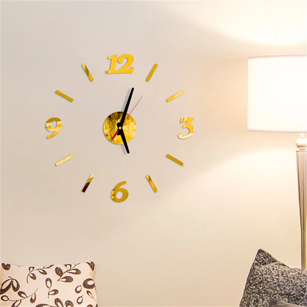 Modern Large Wall Clock 3d Mirror Stickers Unique Watch Diy Art Deco Decals Home Decoration | Дом и сад