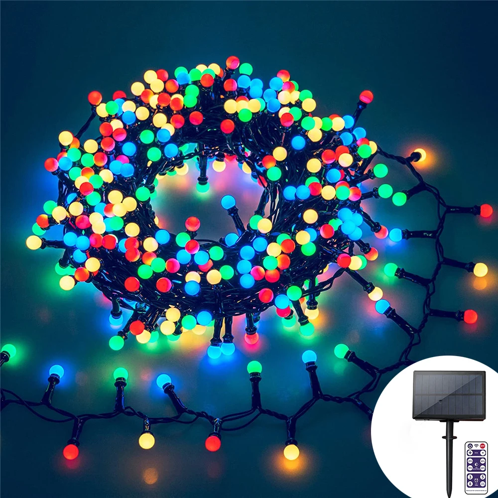 

Solar Powered Firecrackers String Lights 250/500leds Starry Ball Fairy Lights with 8 Modes Function for Garden Patio Xmas Party