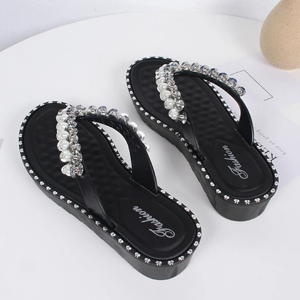 Женские блестящие туфли на среднем каблуке Нескользящие пляжные тапочки плоской