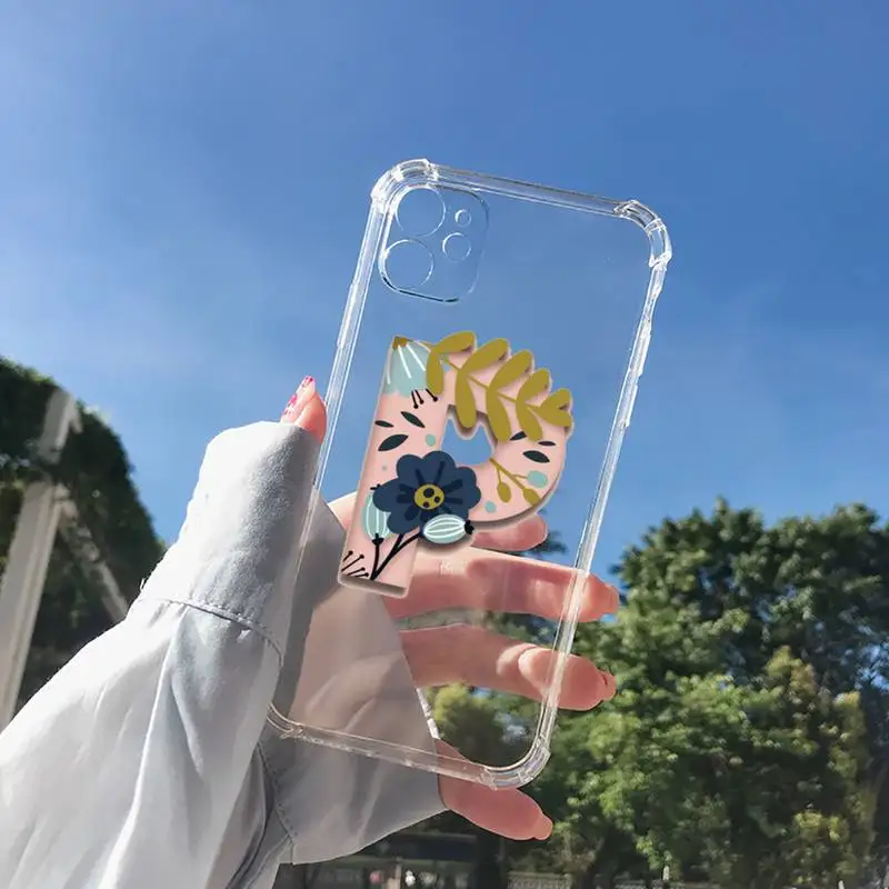 

Name DIY capital letters Phone Case Transparent for Clear iPhone 11 12 8 7 6 6S XS MAX Plus X 5S SE 2020 XR mini pro