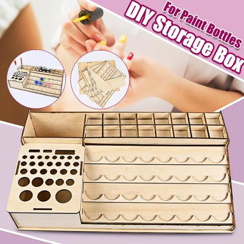

DIY Wooden Pigment Bottle Drawer Storage Organizer Holes Color Paint Ink Brush Stand Rack Modular Holder