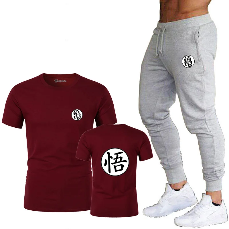 

2021 new fashion printed T-shirt sports suit quick-drying casual running wear summer short sleeve + pants 2-piece set