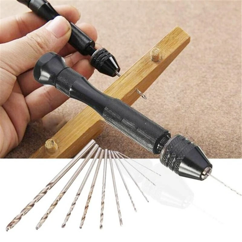 1set Twistdrill Handdrill Mini With Aluminum Hand Drill Micro Keyless Chuck 10 Twist Drills Rotary Tools | Инструменты