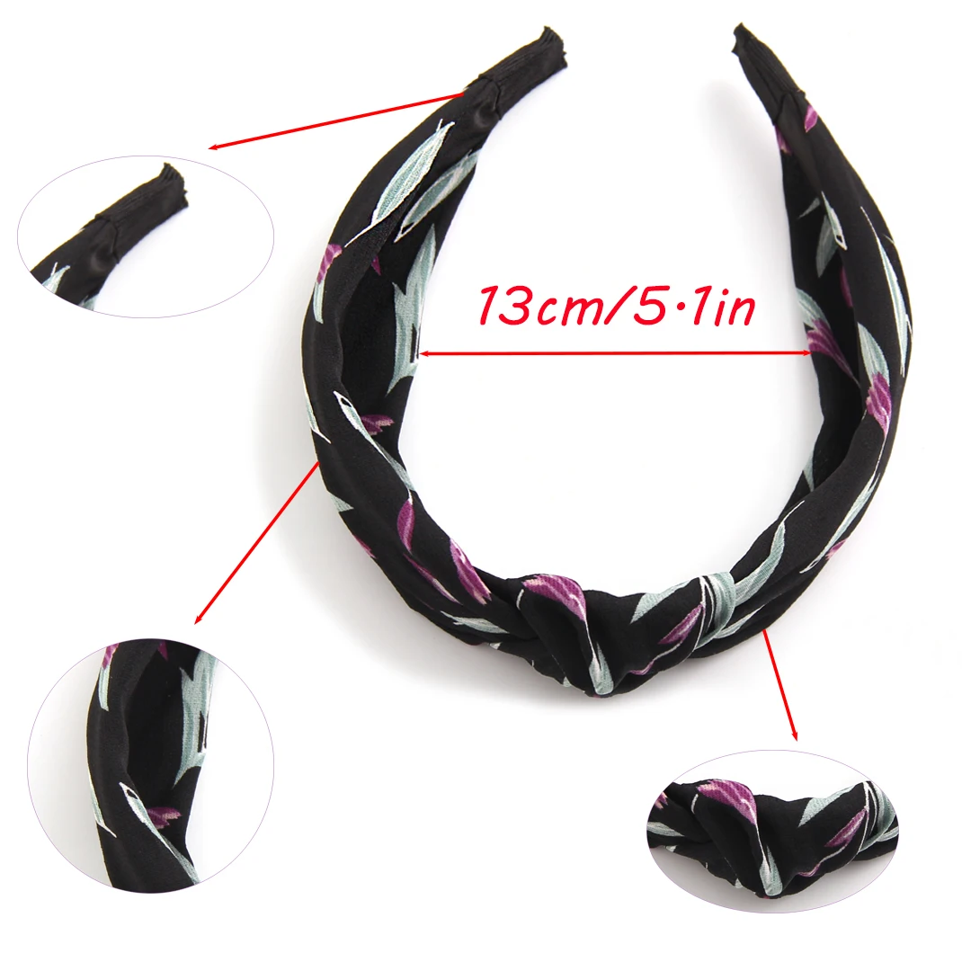 Fashion Flower Chiffon Fabric Knotted Hairband Black Hair accessories For Women Makeup Head Bands Wholesale Face Wash Headband images - 6