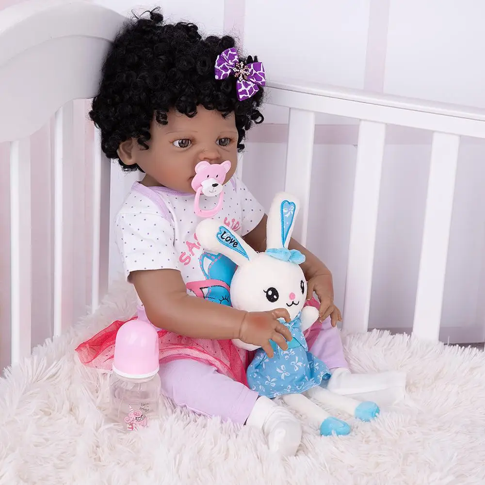 KEIUMI Сделай Сам 23 дюйма Reborn Baby полностью силиконовый тело Кукла Черная кожа с