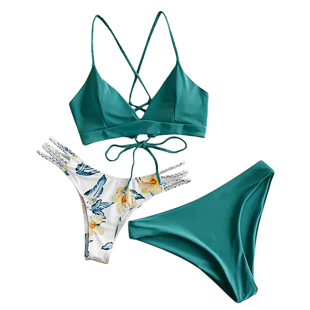 Женский купальник бикини купальный костюм бразильский комплект ретро принт три