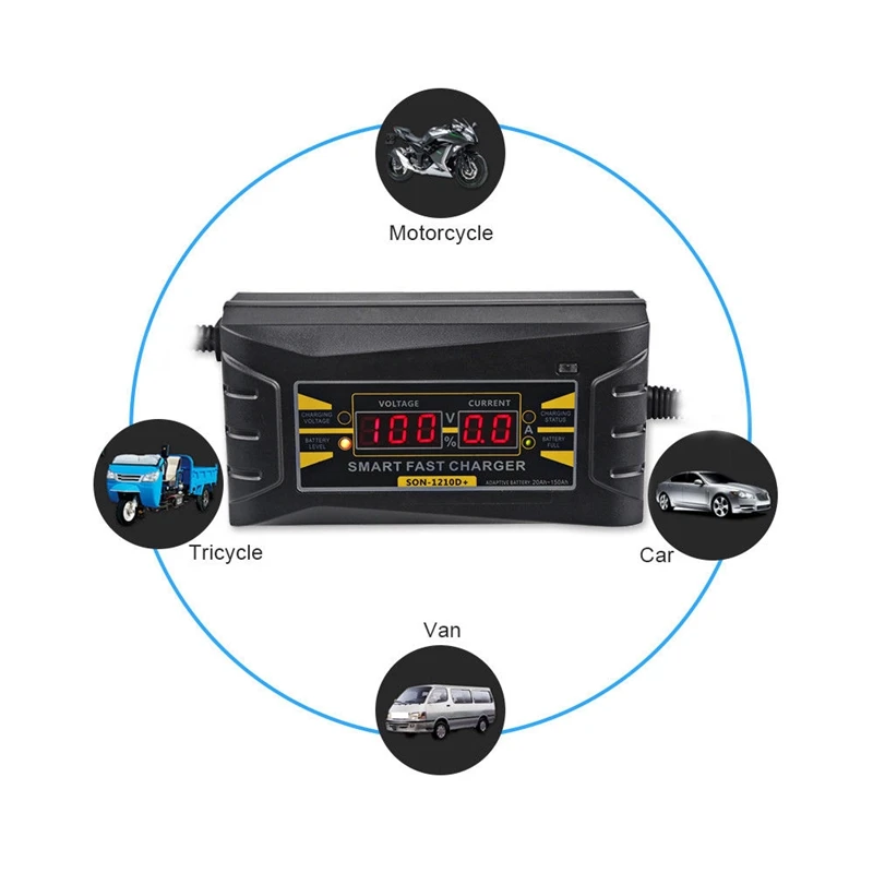 

Son-1210D+ Lcd Smart Fast Lead-Acid Battery Charger 12V 10A For Car Motorcycle Eu Plug