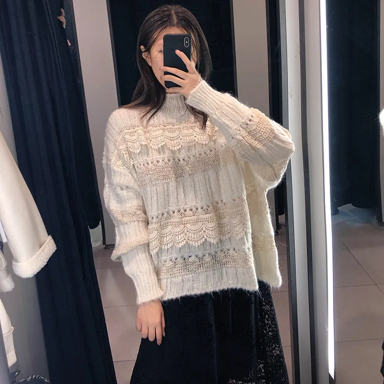 Женский вязаный свитер Свободный пуловер с длинным рукавом и круглым вырезом в